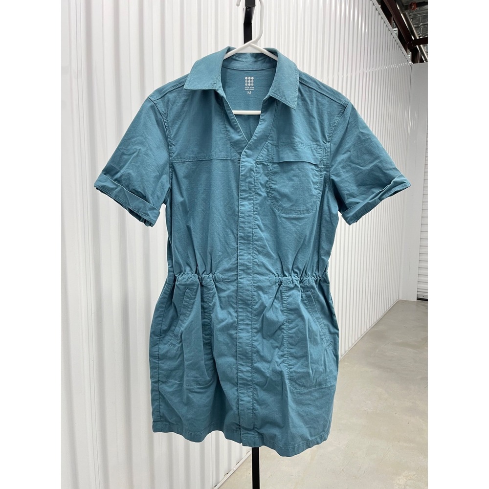 Title Nine Teal Blue Ripstop Utility Shirt Dress Womens Medium TN-100489 Pocket